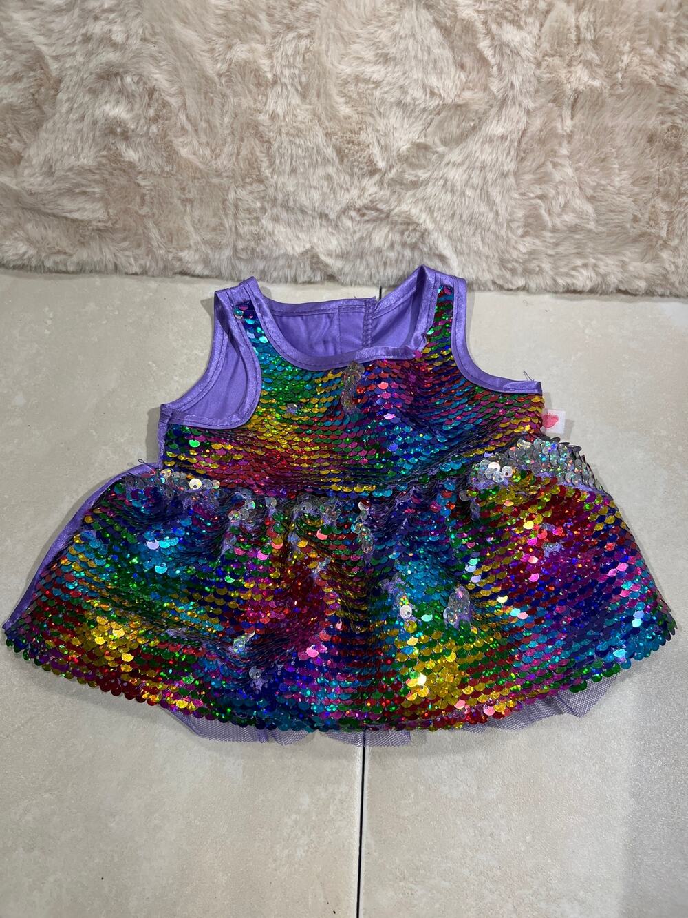 Build-A-Bear Rainbow Unicorn Sequin Dress Purple Tulle Skirt Bear Outfit